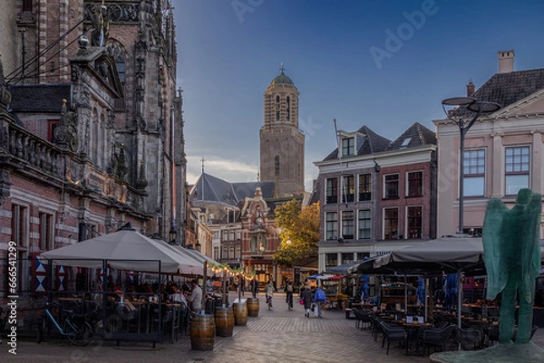 Obraz The beautiful center of the old town during nightfall in Zwolle a hanseatic city in the province of Overijssel, Netherlands