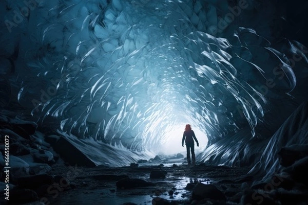 Fototapeta Crystal ice cave exploration.