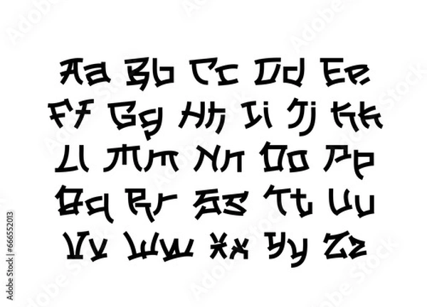 Fototapeta Lowercase and uppercase letters. English alphabet. Laconic font in Japanese style. A font inspired by Japan. Vector alphabet.