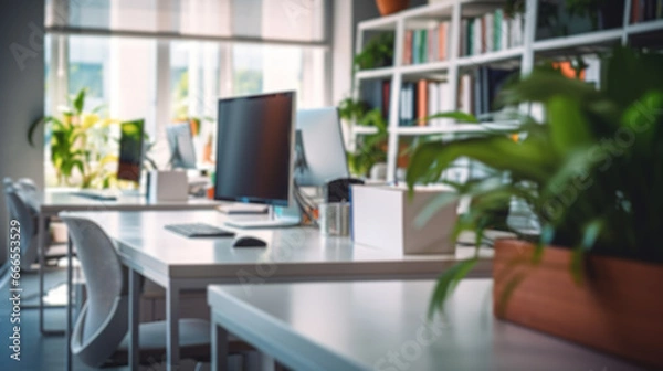 Obraz Coworking company empty space. Abstract blurred business background.