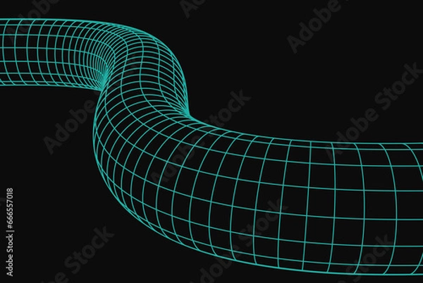 Obraz Wireframe style bended pipe in perspective view