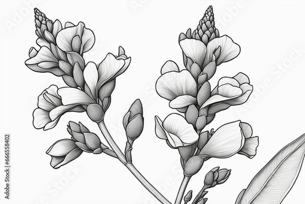 Fototapeta Minimalistic line drawing of snapdragon flowers - Generative AI