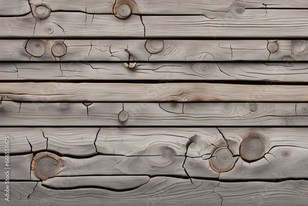 Fototapeta Old rotten wood background with peeling gray paint and weather cracks - Generative AI