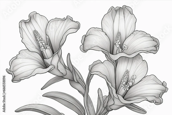 Fototapeta Minimalistic line illustration drawing of snapdragon flowers - Generative AI