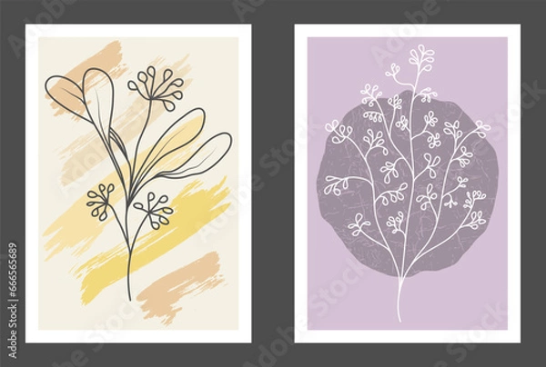 Fototapeta A set of hand-drawn paintings for interior design of premises. Minimalist designs for prints, paintings, posters and creative ideas