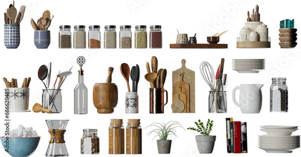 Fototapeta Collection isolated kitchen stuff and tools