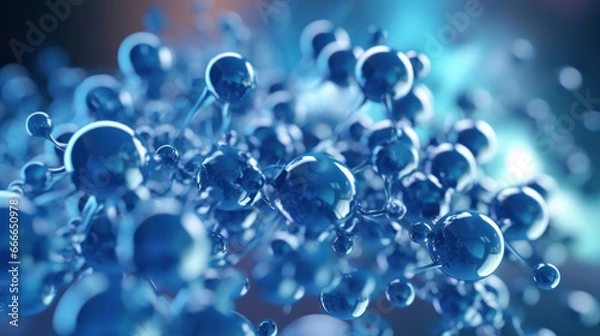 Fototapeta Abstract of Hyaluronic acid molecules. Hydrated chemicals, molecular structure and blue spherical molecule.