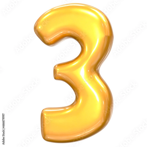 Fototapeta 3 Number Gold 3D Render
