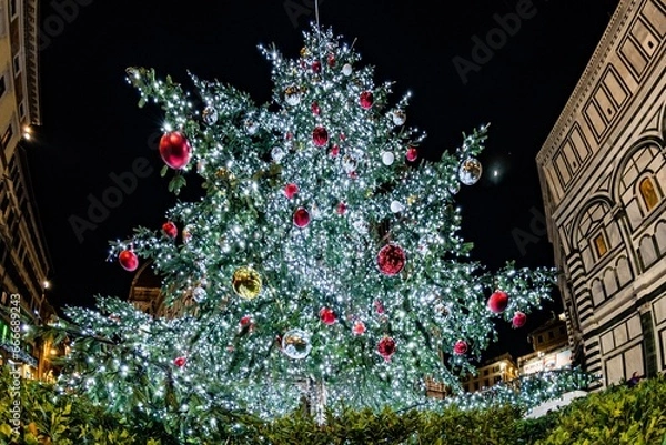 Obraz Illuminated Christmas tree in the center of Florence during the holidays