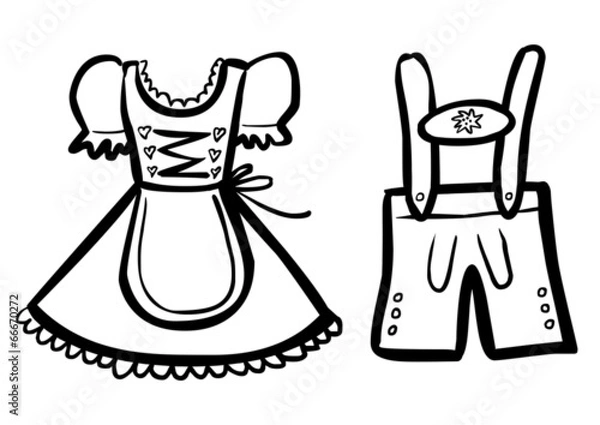 Obraz Czarno-biały rysunek dirndl / lederhose - wektor