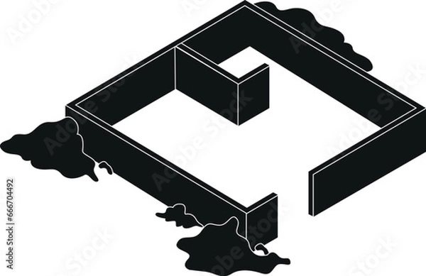 Fototapeta Cartoon Black and White Isolated Illustration Vector Of A Building Construction Worksite with Dirt And Foundations