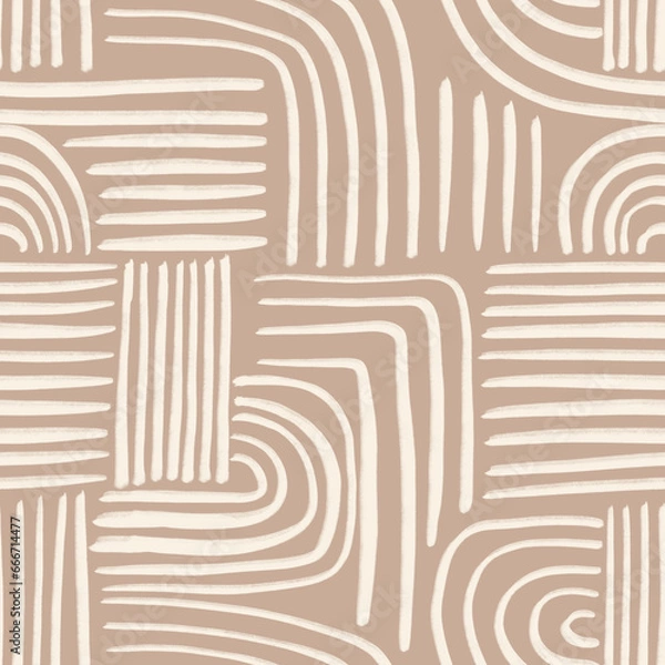 Fototapeta Abstract Organic Shapes Seamless Pattern. Pastel boho background in minimalist mid century style. Perfect seamless print for home decor.