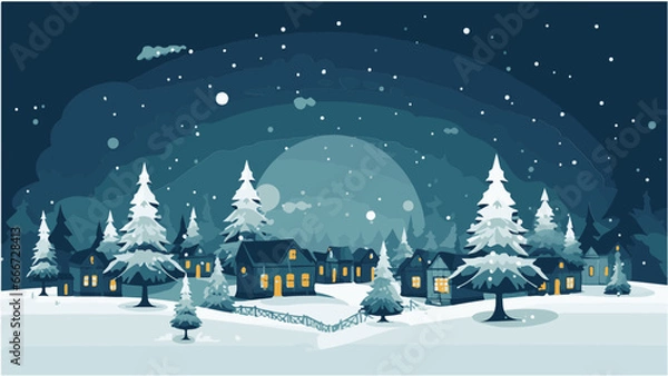 Obraz Paysage nocturne d'un village sous la neige, IA générative