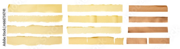 Fototapeta Strips of ripped yellow textured adhesive kraft paper, masking tape, Long paper tape isolated cutout on transparent background