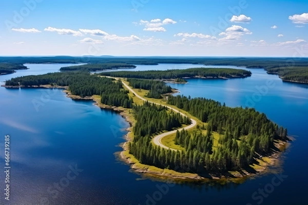 Fototapeta Serenity in Motion: Forest River beside a Scenic Highway