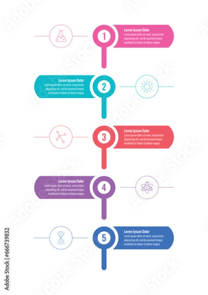 Fototapeta five steps infographic template. vertical geometric informational template. magazine, internet, business, education, annual report information template