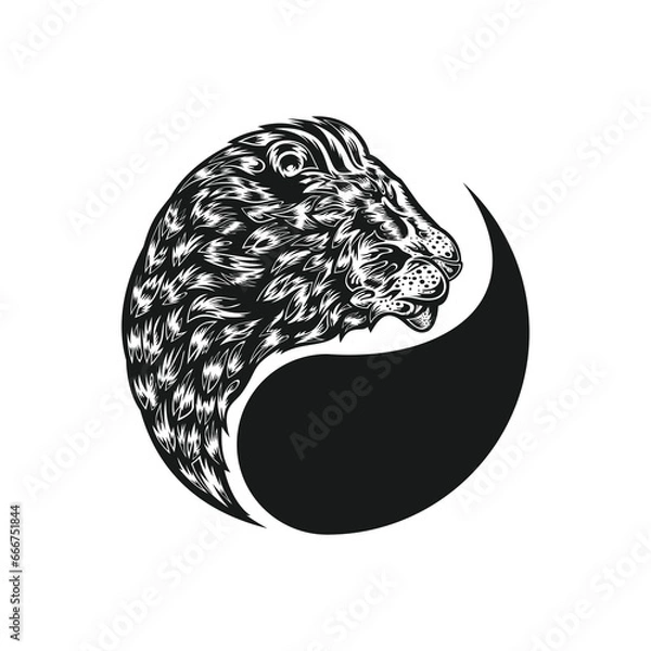 Fototapeta Silhouette lion with yin yang design vector