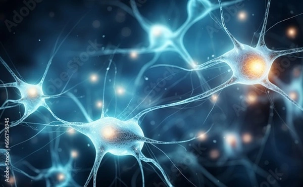 Fototapeta neural cells with luminous dots, biology background