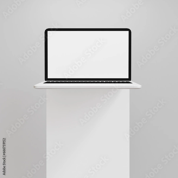 Fototapeta Modern laptop mockup, front view, isolated on a white background. The laptop features a blank long scrolling screen. mockup. 3D rendering.