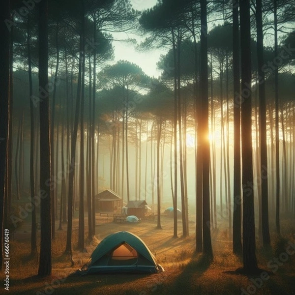 Fototapeta camp in the forest. IA Generativa