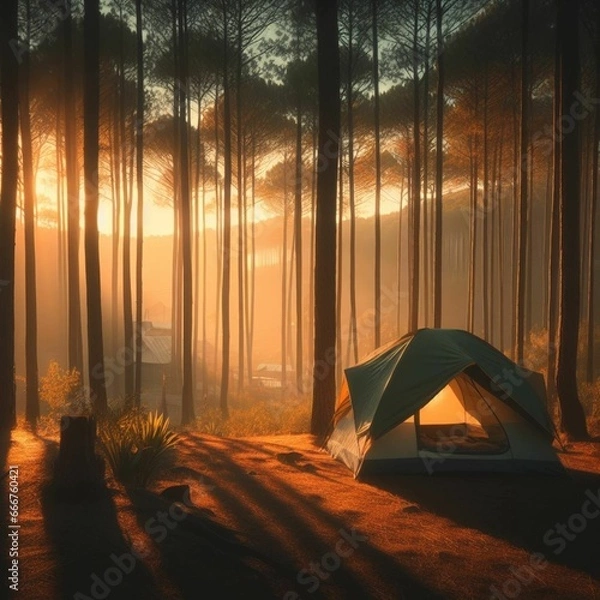 Fototapeta camp in the forest. IA Generativa