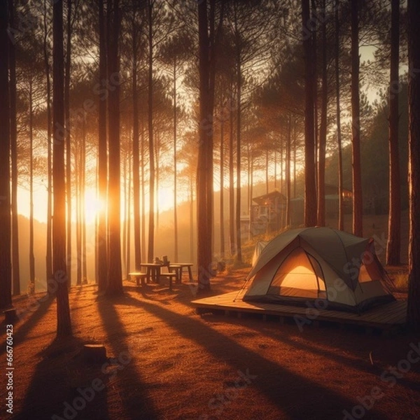 Fototapeta camp in the forest. IA Generativa