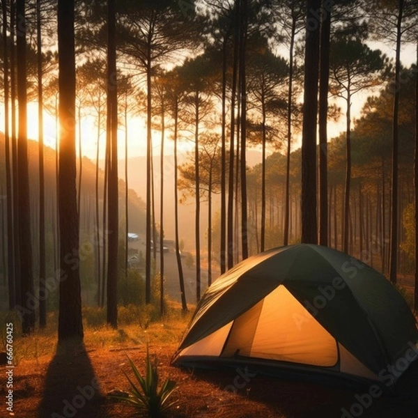 Fototapeta camp in the forest. IA Generativa