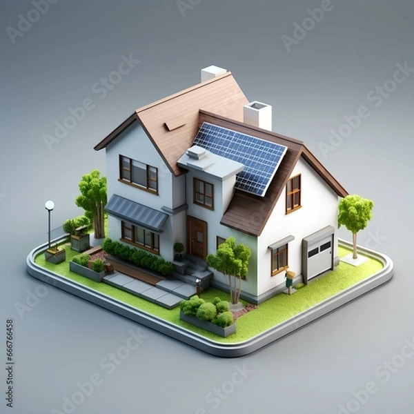 Fototapeta 3d rendering of a house with solar panels