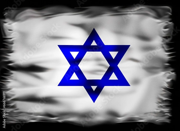 Fototapeta Distressed Israeli flag with black around the edges symbolizing dark and dangerous days ahead for Israel