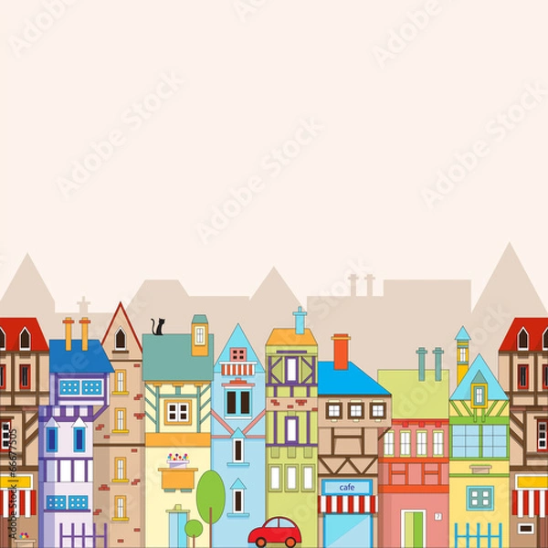 Fototapeta Seamless vector background with colorful houses