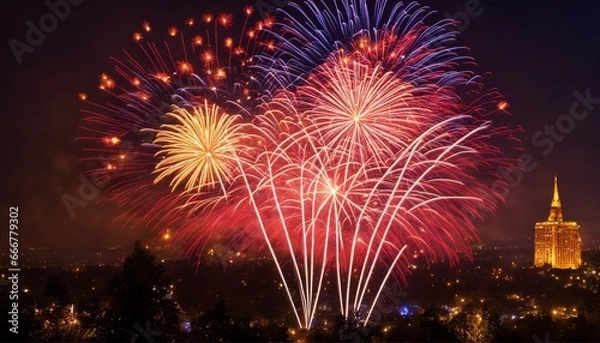 Fototapeta Firework on Silvester - For New Years Greeting Cards and more