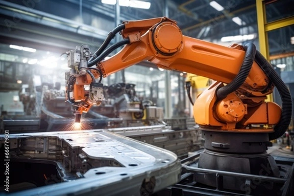 Fototapeta An automated robotic arm performing precise tasks on industrial equipment