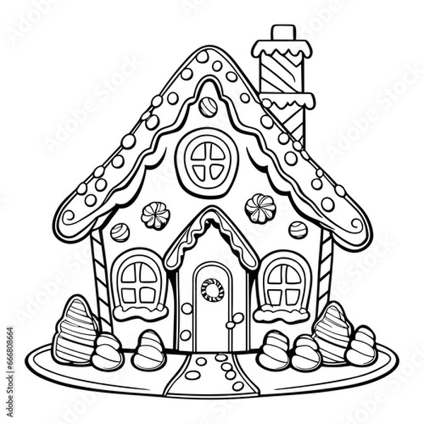 Obraz Christmas Gingerbread House Coloring Page for Kids
