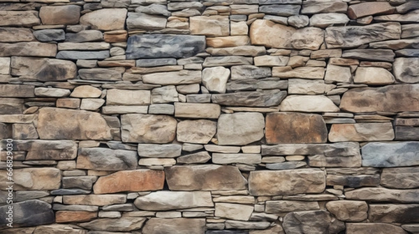 Fototapeta A textured stone wall adorned with an assortment of vibrant rocks