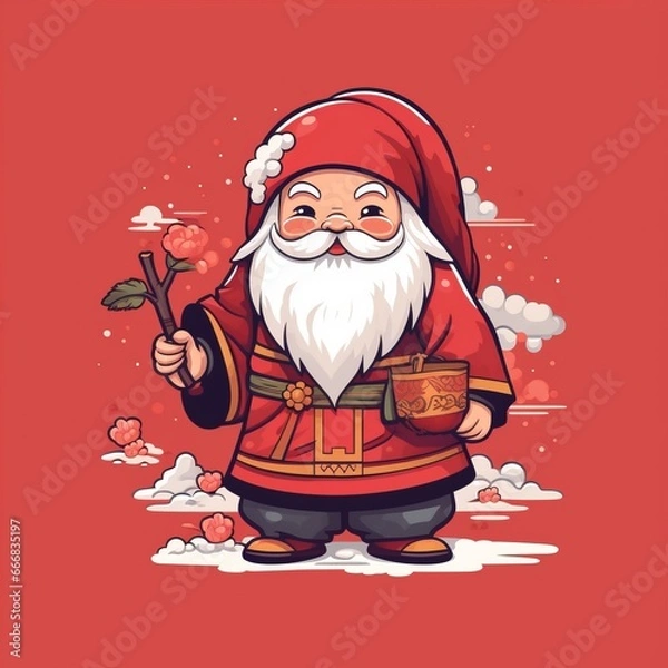 Obraz Santa Claus with a branch of a rose in his hands.