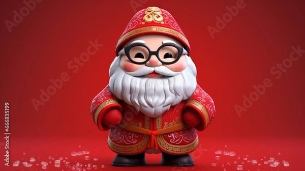 Obraz 3d rendering of a chinese santa claus with red background