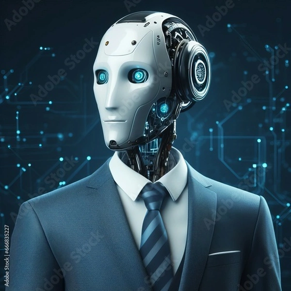Obraz 3d rendering humanoid robot with artificial intelligence concept on dark blue background