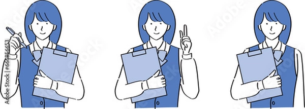 Obraz バインダーを持ってポーズをとる受付女性