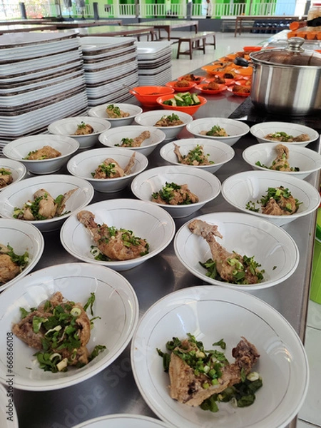 Fototapeta chicken soups served on table