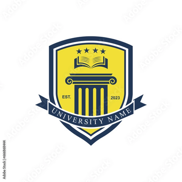 Fototapeta University college school badge logo design vector image. Education badge logo design. University high school emblem