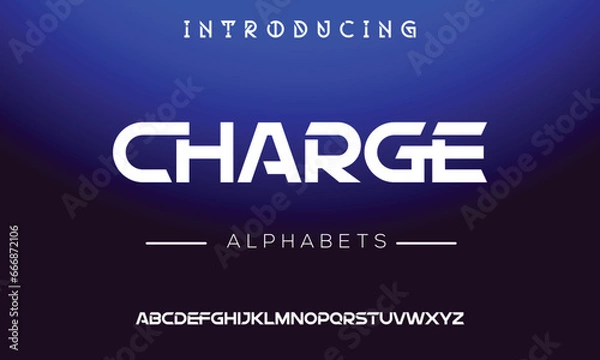 Fototapeta CHARGE Modern abstract digital alphabet font. Minimal technology typography, Creative urban sport fashion futuristic font and with numbers. vector illustration.