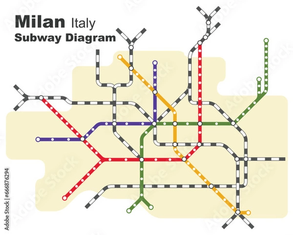 Fototapeta Layered editable vector illustration of the subway diagram of Milan,Italy.