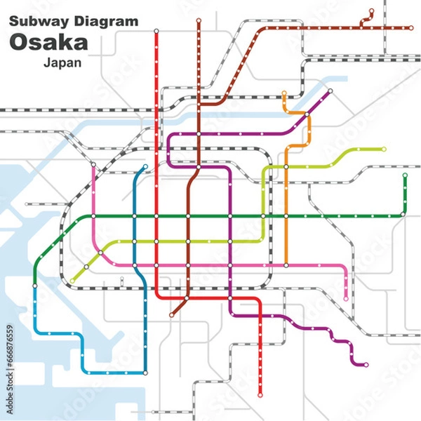 Fototapeta Layered editable vector illustration of the subway diagram of Osaka,Japan.