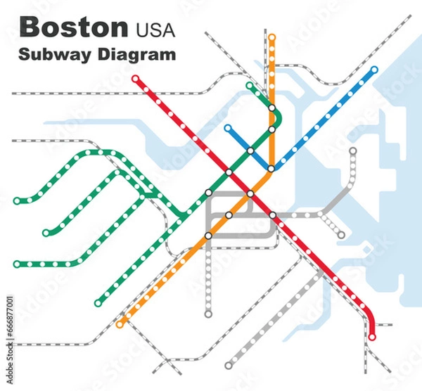 Obraz Layered editable vector illustration of the subway diagram of Boston,USA.