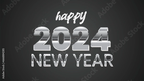 Fototapeta Happy New Year 2024 silver text effect. Vector illustration background for new year's eve and new year resolutions and happy wishes