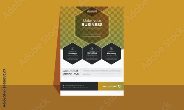Fototapeta Corporate creative yellow and black color business flyer template design. Abstract business flyer and vector template design.