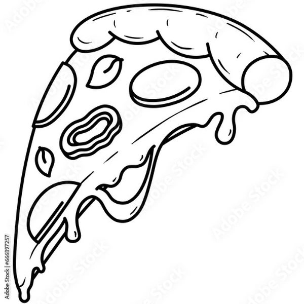 Obraz Transparent cartoon cheese italian pizza slice hand draw black and white line art graphic illustration clip art element.