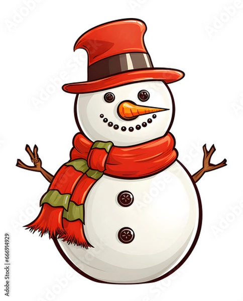 Obraz Cute Snowman cartoon vector isolated background.