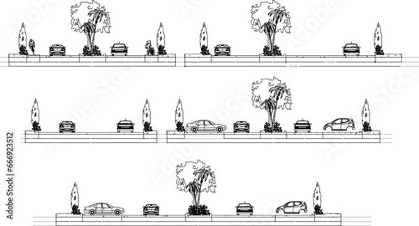 Obraz vector illustration of a detailed architectural sketch of a highway section with a size scale