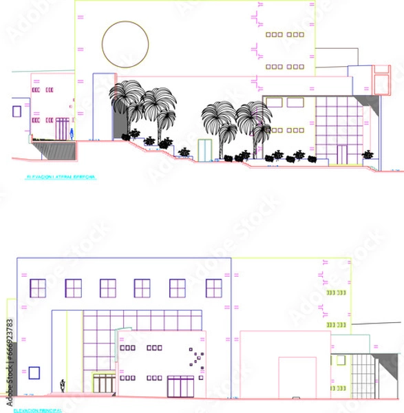 Obraz vector illustration sketch of architectural details visible on the facade of the auditorium hall of a modern performance building
